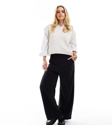 ASOS DESIGN Petite - Pantaloni sartoriali ampi in lino neri a vita alta con impunture - ASOS Petite - Modalova