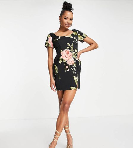 ASOS DESIGN Petite - Vestito corto a maniche corte a fiori con spacco - ASOS Petite - Modalova