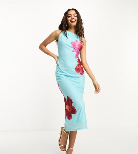 ASOS DESIGN Petite - Vestito lungo con scollo asimmetrico blu con stampa a fiori - ASOS Petite - Modalova