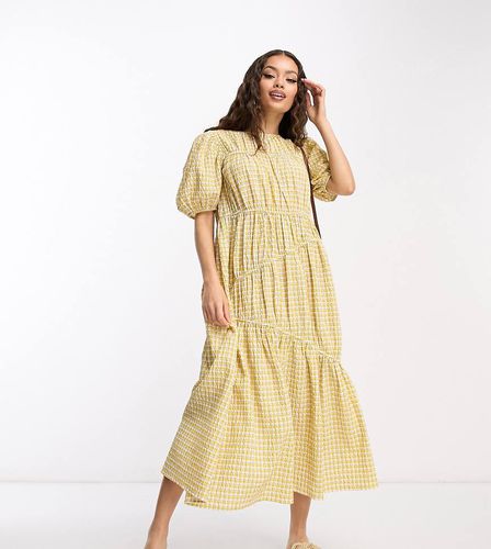 ASOS DESIGN Petite - Vestito midi a balze raccolto giallo a quadri stile picnic - ASOS Petite - Modalova