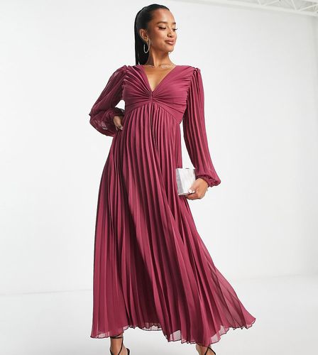 ASOS DESIGN Petite - Vestito midi a pieghe con scollo profondo color mora - ASOS Petite - Modalova