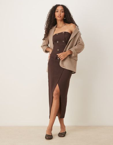 Robe bustier fourreau mi-longue style trench - Chocolat - Asos Design - Modalova