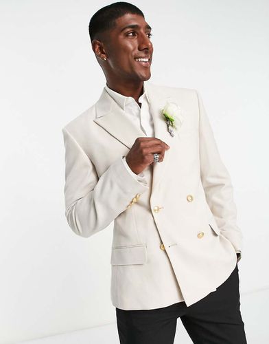 Wedding - Blazer skinny doppiopetto color pietra con bottoni oro - ASOS DESIGN - Modalova