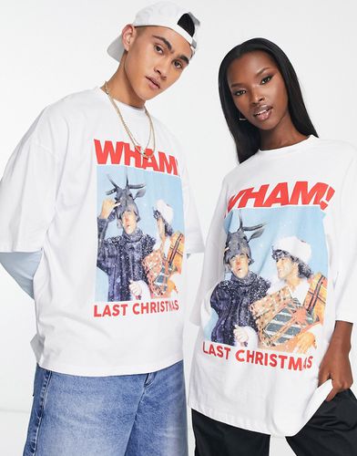 T-shirt unisex oversize bianca con stampa natalizia degli Wham - ASOS DESIGN - Modalova