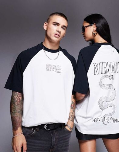 T-shirt unisex oversize bianca e nera con maniche raglan e stampe dei Nirvana - ASOS DESIGN - Modalova