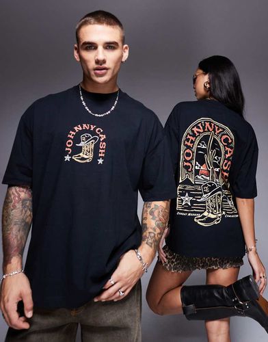 T-shirt unisex oversize nera con stampe su licenza "Johnny Cash" - ASOS DESIGN - Modalova