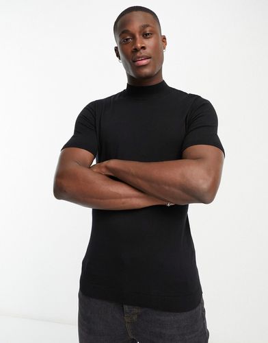 T-shirt accollata e attillata in maglia di cotone leggera nera - ASOS DESIGN - Modalova