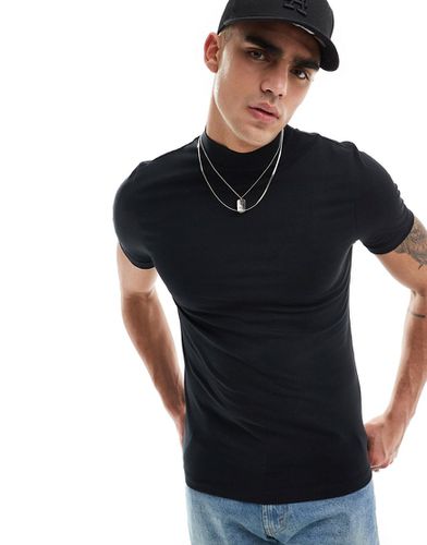 T-shirt attillata nera con collo alto - ASOS DESIGN - Modalova