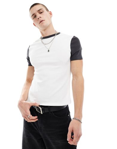 T-shirt attillata taglio corto bianca con maniche grigie a coste - ASOS DESIGN - Modalova