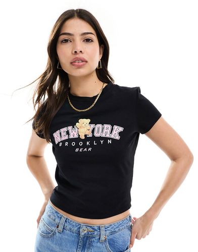T-shirt corta nera con stampa New York Brooklyn Bear - ASOS DESIGN - Modalova