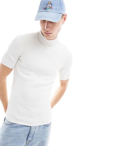T-Shirt dolcevita attillata in maglia a coste bianca - ASOS DESIGN - Modalova