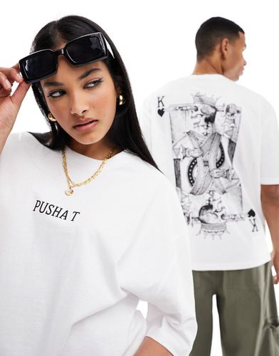 T-shirt oversize unisex bianca con grafiche "Pusha T" su licenza - ASOS DESIGN - Modalova