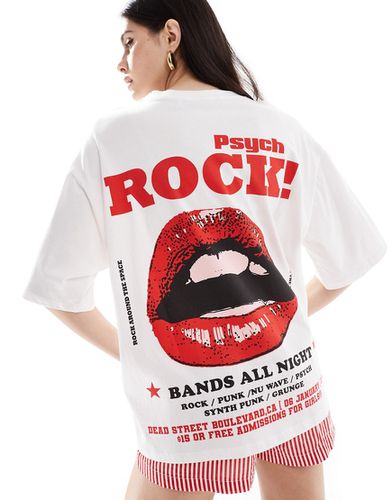 T-shirt oversize bianca con grafica di band rock e labbra - ASOS DESIGN - Modalova