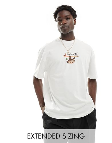 T-shirt oversize bianca con stampa di bradipo sul davanti - ASOS DESIGN - Modalova
