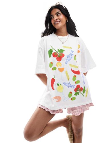 T-shirt oversize bianca con stampa di cibo - ASOS DESIGN - Modalova