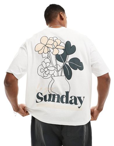 T-shirt oversize bianca con stampa di fiori stile cartone sul retro - ASOS DESIGN - Modalova