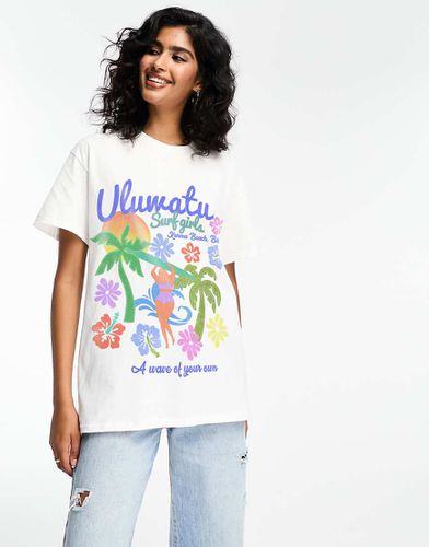 T-shirt oversize bianca con stampa di surf - ASOS DESIGN - Modalova