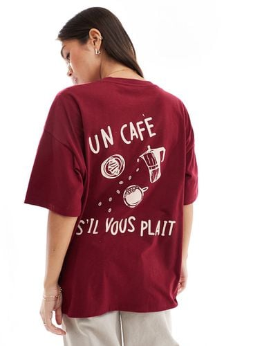 T-shirt oversize bordeaux con stampa "Un café s'il vous plait" - ASOS DESIGN - Modalova