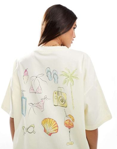 T-shirt oversize color limone con stampa a tema spiaggia acquarello - ASOS DESIGN - Modalova