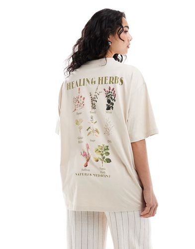 T-shirt oversize color pietra con stampa di erbe curative sul retro - ASOS DESIGN - Modalova