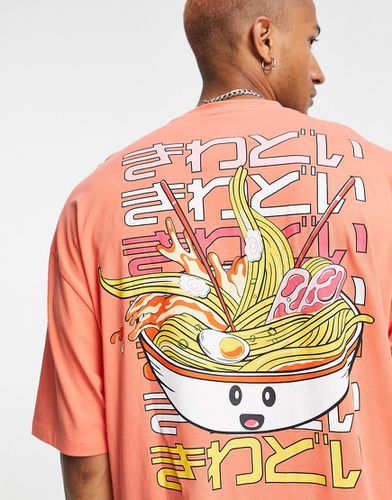 T-shirt oversize corallo con ramen stile cartoon sulla schiena - ASOS DESIGN - Modalova