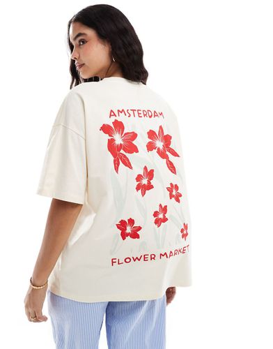 T-shirt oversize écru con grafica "Amsterdam" con fiori - ASOS DESIGN - Modalova