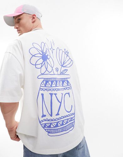 T-shirt oversize écru con grafica floreale stilizzata sul retro - ASOS DESIGN - Modalova
