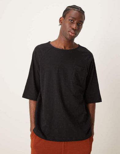 T-shirt oversize effetto lino nera con scollo a barchetta - ASOS DESIGN - Modalova