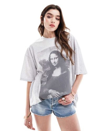 T-shirt oversize ghiaccio mélange oversize con stampa su licenza "Monna Lisa" - ASOS DESIGN - Modalova