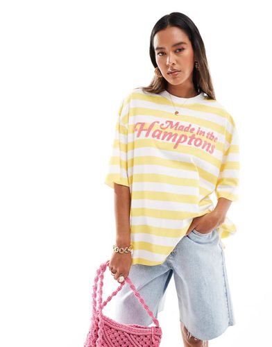 T-shirt oversize gialla a righe con stampa "Hamptons" - ASOS DESIGN - Modalova