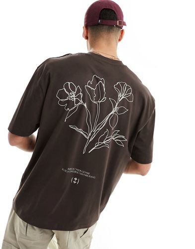 T-shirt oversize scuro con stampa stilizzata di fiori sul retro - ASOS DESIGN - Modalova