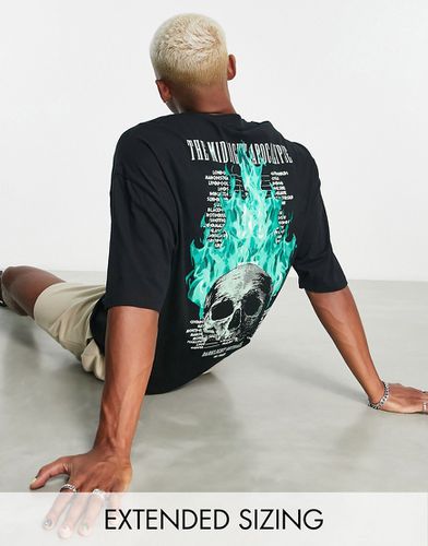 T-Shirt oversize nera con stampa con teschio e scritta in rilievo sul retro e sul petto - ASOS DESIGN - Modalova