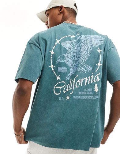 T-shirt oversize pesante blu slavato con stampa "California" sulla schiena - ASOS DESIGN - Modalova