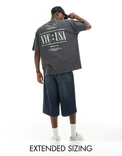 T-shirt oversize pesante slavato con stampa "NYC" sulla schiena - ASOS DESIGN - Modalova