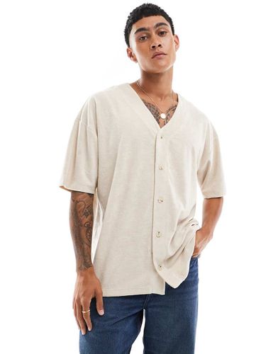 T-shirt oversize stile baseball in spugna beige - ASOS DESIGN - Modalova