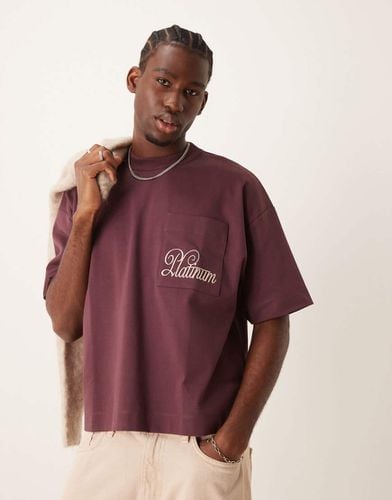 T-shirt premium squadrata oversize pesante da 300 gsm bordeaux con stampa sulla tasca - ASOS DESIGN - Modalova