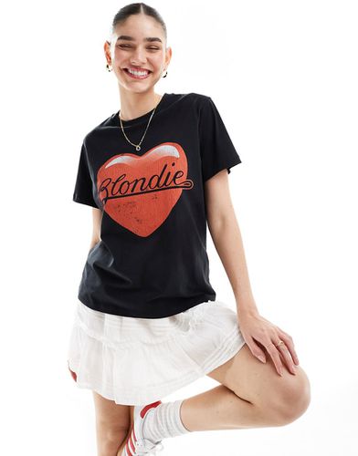 T-shirt regular fit nera con stampa grafica con cuore e scritta "Blondie" su licenza - ASOS DESIGN - Modalova