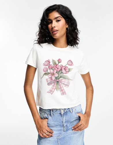 T-shirt stretta bianca con grafica di fiori e fiocco - ASOS DESIGN - Modalova