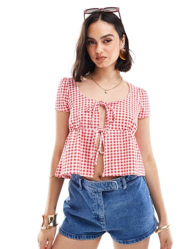 Top milkmaid rosso con stampa a quadretti e laccio sul davanti - ASOS DESIGN - Modalova