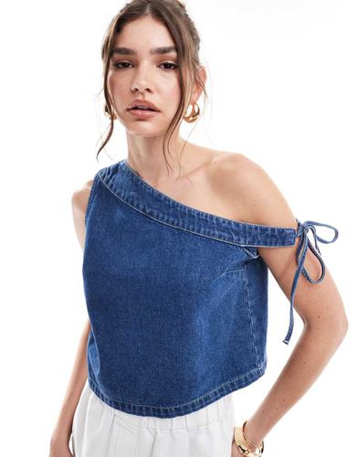 Top monospalla in denim medio - ASOS DESIGN - Modalova