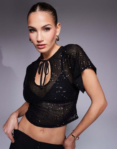 Top con paillettes, maniche a pipistrello e apertura a goccia con allacciatura - ASOS DESIGN - Modalova