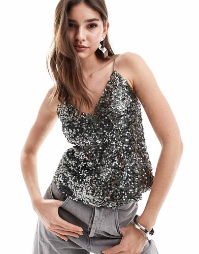 Top a canottiera in paillettes canna di fucile - ASOS DESIGN - Modalova