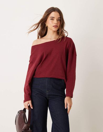 Top a maniche lunghe bordeaux con spalle scoperte - ASOS DESIGN - Modalova