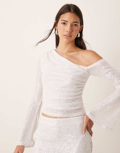 Top arricciato con scollo asimmetrico e paillettes - ASOS DESIGN - Modalova