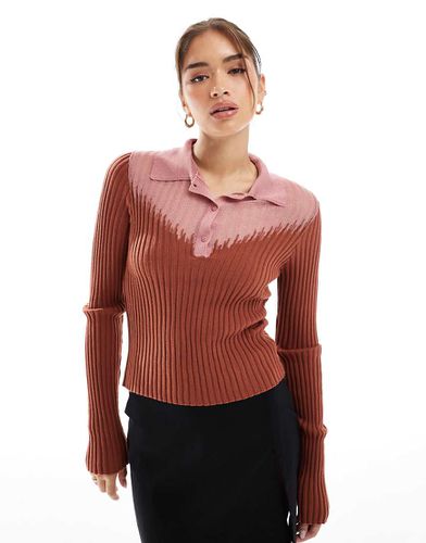 Top in maglia trasparente con motivo misto e colletto - ASOS DESIGN - Modalova