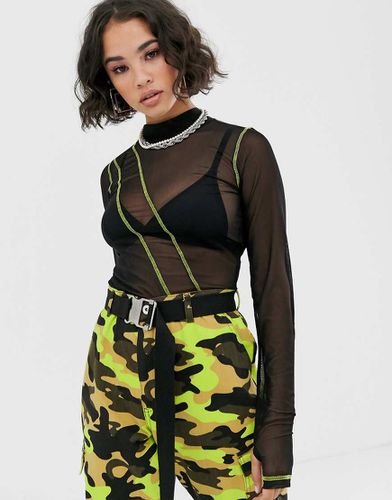 Top in rete a maniche lunghe con cuciture a contrasto - ASOS DESIGN - Modalova