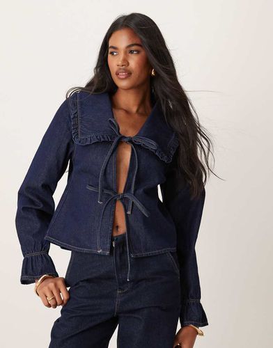 Top indaco in denim con colletto con volant - ASOS DESIGN - Modalova