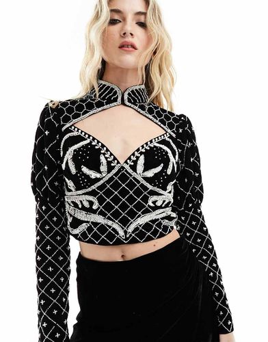 Top premium in velluto con cut-out e perle - ASOS DESIGN - Modalova