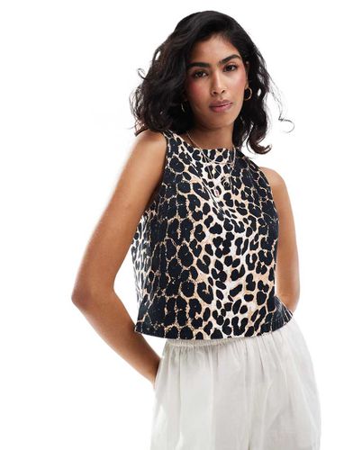 Top senza maniche in denim leopardato - ASOS DESIGN - Modalova