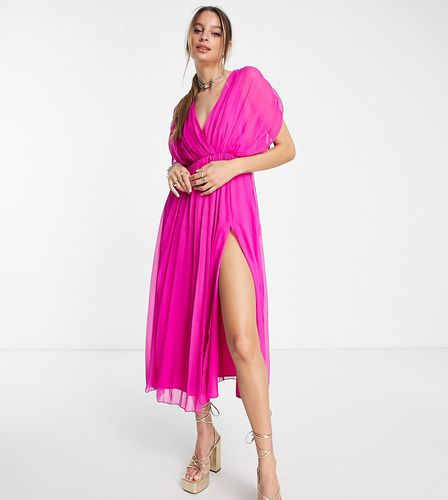 ASOS DESIGN Tall - Vestito midi a portafoglio color magenta a pieghe - ASOS Tall - Modalova